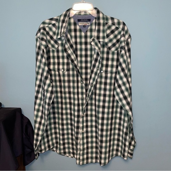 Hilfiger Denim Vintage Green Plaid Long Sleeve Button Up Size XL - Picture 1 of 10